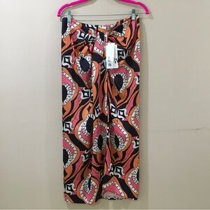 Zara Printed Knot Tie Pareo Midi Skirt Orange Black Mid Rise Size M New 8069/249